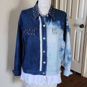 Vintage Denim Boho Y2K Grannycore Festival Western Coastal Cowgirl Jacket Sz L